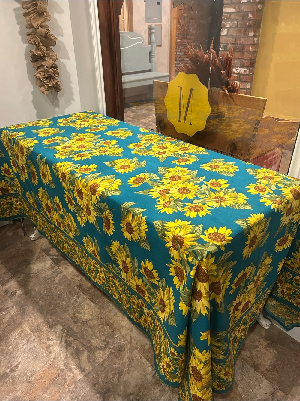 NWT April Cornell Limited Edition Sunflower Print Tablecloth 60x90